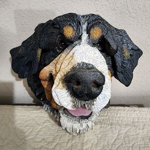 Bernese Mountain Dog wood carving head